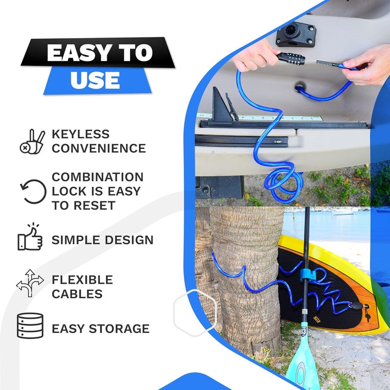 DocksLocks Weatherproof Coiled Security Cable Lock (5ft to 25ft Lengths) with Resettable Combination, Anti-Theft Protection for Kayaks, Bikes, Paddleboards, Scooter, Equipment, Bicycles and More 5ft - Image 5